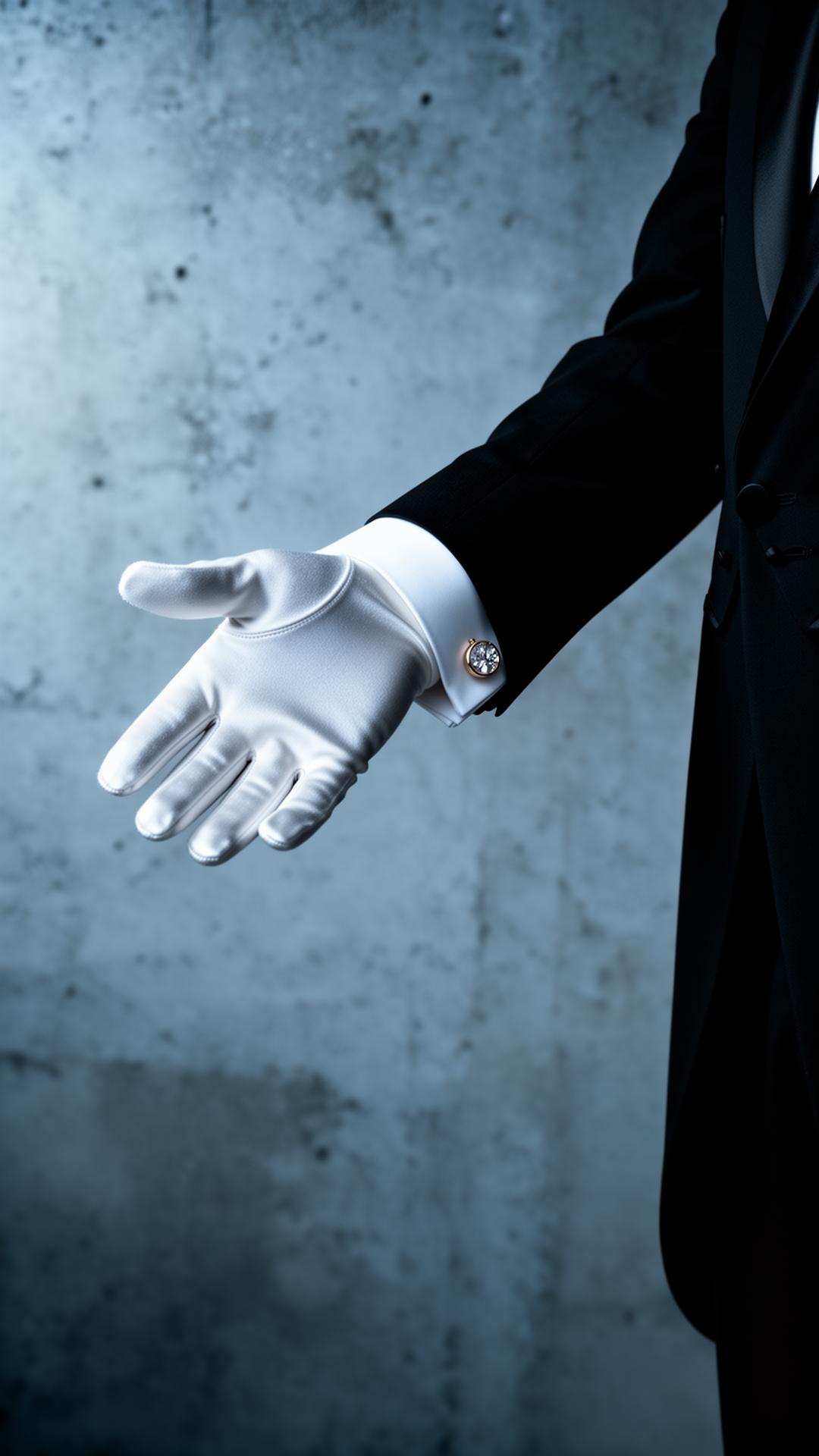 Gloved hand of refined service representative