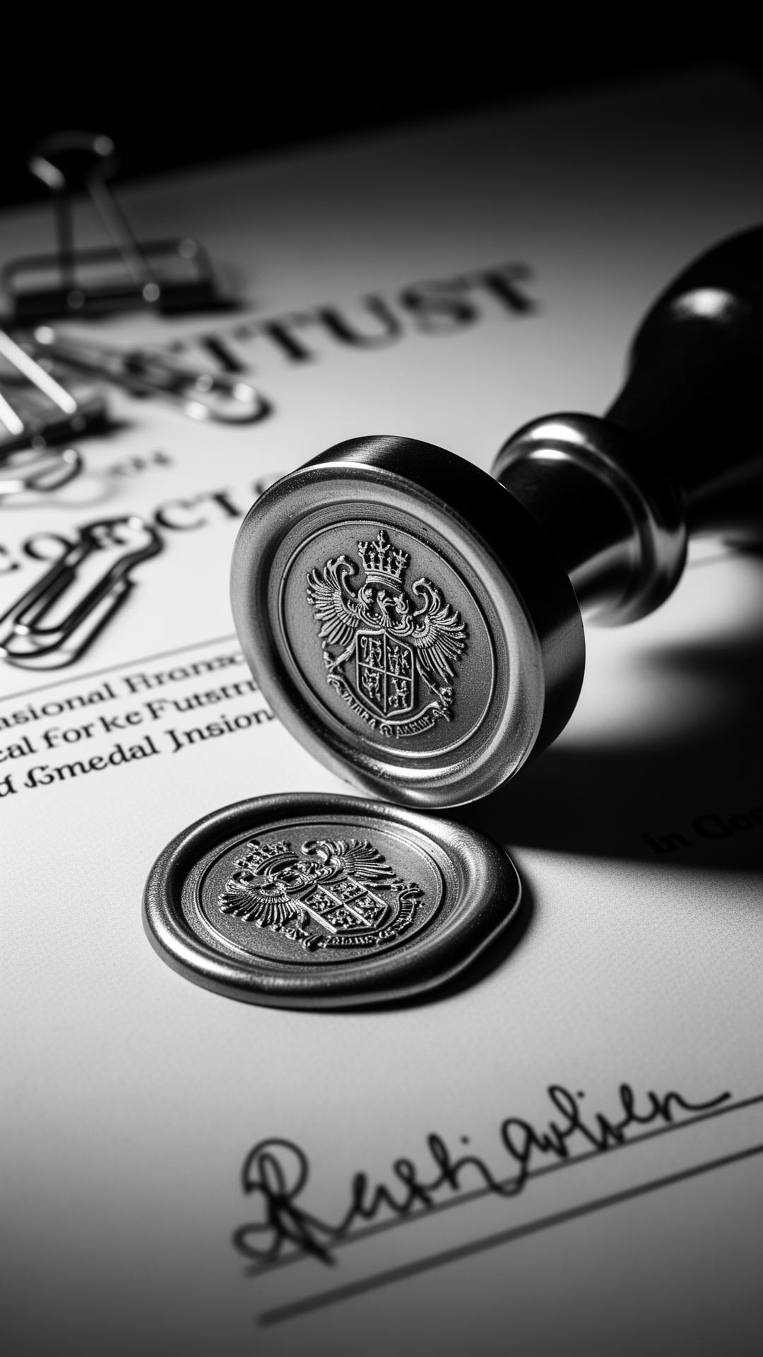 Wax seal on certificate symbolizing trust